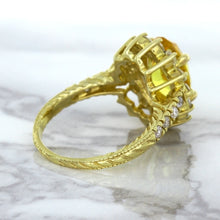 Load image into Gallery viewer, 4.04ct Oval Yellow Sapphire Ring with Diamond Halo in 14K Yellow Gold