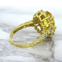 Load image into Gallery viewer, 4.04ct Oval Yellow Sapphire Ring with Diamond Halo in 14K Yellow Gold