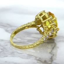 Load image into Gallery viewer, 4.04ct Oval Yellow Sapphire Ring with Diamond Halo in 14K Yellow Gold