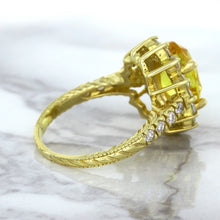 Load image into Gallery viewer, 4.04ct Oval Yellow Sapphire Ring with Diamond Halo in 14K Yellow Gold