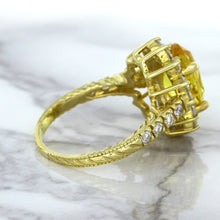 Load image into Gallery viewer, 4.04ct Oval Yellow Sapphire Ring with Diamond Halo in 14K Yellow Gold