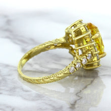 Load image into Gallery viewer, 4.04ct Oval Yellow Sapphire Ring with Diamond Halo in 14K Yellow Gold