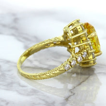 Load image into Gallery viewer, 4.04ct Oval Yellow Sapphire Ring with Diamond Halo in 14K Yellow Gold