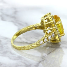 Load image into Gallery viewer, 4.04ct Oval Yellow Sapphire Ring with Diamond Halo in 14K Yellow Gold