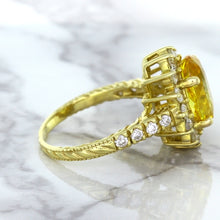 Load image into Gallery viewer, 4.04ct Oval Yellow Sapphire Ring with Diamond Halo in 14K Yellow Gold