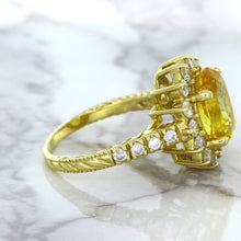Load image into Gallery viewer, 4.04ct Oval Yellow Sapphire Ring with Diamond Halo in 14K Yellow Gold