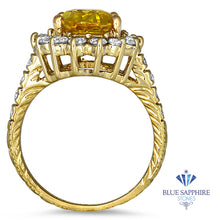 Load image into Gallery viewer, 4.04ct Oval Yellow Sapphire Ring with Diamond Halo in 14K Yellow Gold