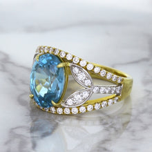 Load image into Gallery viewer, 5.29ct Oval Blue Zircon Ring with Diamond Accents in 18K Yellow Gold