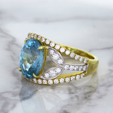 Load image into Gallery viewer, 5.29ct Oval Blue Zircon Ring with Diamond Accents in 18K Yellow Gold