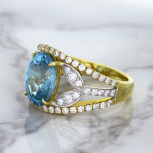 Load image into Gallery viewer, 5.29ct Oval Blue Zircon Ring with Diamond Accents in 18K Yellow Gold