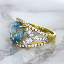 Load image into Gallery viewer, 5.29ct Oval Blue Zircon Ring with Diamond Accents in 18K Yellow Gold