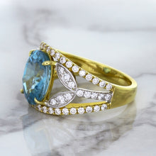 Load image into Gallery viewer, 5.29ct Oval Blue Zircon Ring with Diamond Accents in 18K Yellow Gold