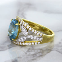 Load image into Gallery viewer, 5.29ct Oval Blue Zircon Ring with Diamond Accents in 18K Yellow Gold
