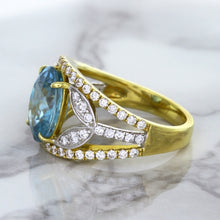 Load image into Gallery viewer, 5.29ct Oval Blue Zircon Ring with Diamond Accents in 18K Yellow Gold