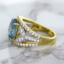 Load image into Gallery viewer, 5.29ct Oval Blue Zircon Ring with Diamond Accents in 18K Yellow Gold