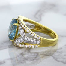 Load image into Gallery viewer, 5.29ct Oval Blue Zircon Ring with Diamond Accents in 18K Yellow Gold