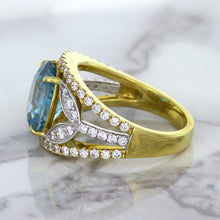 Load image into Gallery viewer, 5.29ct Oval Blue Zircon Ring with Diamond Accents in 18K Yellow Gold