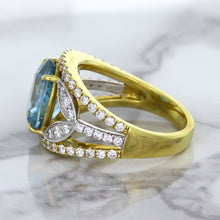Load image into Gallery viewer, 5.29ct Oval Blue Zircon Ring with Diamond Accents in 18K Yellow Gold