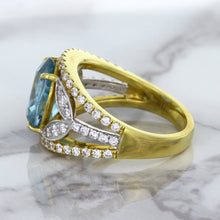 Load image into Gallery viewer, 5.29ct Oval Blue Zircon Ring with Diamond Accents in 18K Yellow Gold