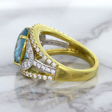 Load image into Gallery viewer, 5.29ct Oval Blue Zircon Ring with Diamond Accents in 18K Yellow Gold
