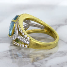Load image into Gallery viewer, 5.29ct Oval Blue Zircon Ring with Diamond Accents in 18K Yellow Gold