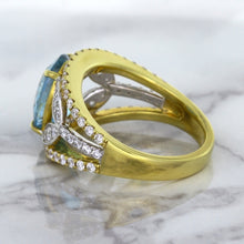 Load image into Gallery viewer, 5.29ct Oval Blue Zircon Ring with Diamond Accents in 18K Yellow Gold