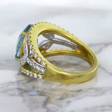 Load image into Gallery viewer, 5.29ct Oval Blue Zircon Ring with Diamond Accents in 18K Yellow Gold