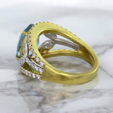 Load image into Gallery viewer, 5.29ct Oval Blue Zircon Ring with Diamond Accents in 18K Yellow Gold