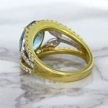 Load image into Gallery viewer, 5.29ct Oval Blue Zircon Ring with Diamond Accents in 18K Yellow Gold