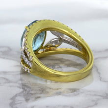Load image into Gallery viewer, 5.29ct Oval Blue Zircon Ring with Diamond Accents in 18K Yellow Gold