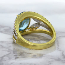 Load image into Gallery viewer, 5.29ct Oval Blue Zircon Ring with Diamond Accents in 18K Yellow Gold