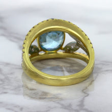 Load image into Gallery viewer, 5.29ct Oval Blue Zircon Ring with Diamond Accents in 18K Yellow Gold