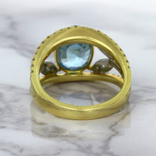 Load image into Gallery viewer, 5.29ct Oval Blue Zircon Ring with Diamond Accents in 18K Yellow Gold