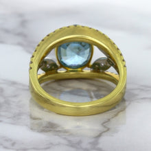 Load image into Gallery viewer, 5.29ct Oval Blue Zircon Ring with Diamond Accents in 18K Yellow Gold
