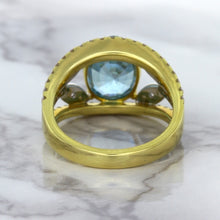 Load image into Gallery viewer, 5.29ct Oval Blue Zircon Ring with Diamond Accents in 18K Yellow Gold