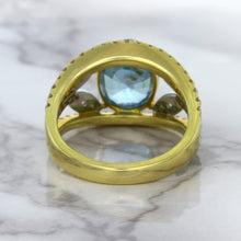 Load image into Gallery viewer, 5.29ct Oval Blue Zircon Ring with Diamond Accents in 18K Yellow Gold