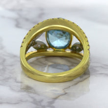 Load image into Gallery viewer, 5.29ct Oval Blue Zircon Ring with Diamond Accents in 18K Yellow Gold
