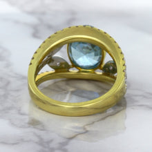 Load image into Gallery viewer, 5.29ct Oval Blue Zircon Ring with Diamond Accents in 18K Yellow Gold