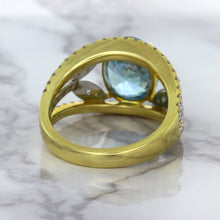Load image into Gallery viewer, 5.29ct Oval Blue Zircon Ring with Diamond Accents in 18K Yellow Gold