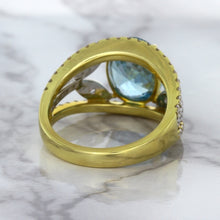 Load image into Gallery viewer, 5.29ct Oval Blue Zircon Ring with Diamond Accents in 18K Yellow Gold