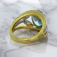 Load image into Gallery viewer, 5.29ct Oval Blue Zircon Ring with Diamond Accents in 18K Yellow Gold