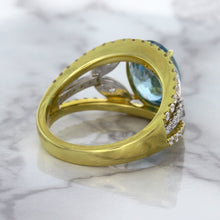 Load image into Gallery viewer, 5.29ct Oval Blue Zircon Ring with Diamond Accents in 18K Yellow Gold