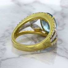 Load image into Gallery viewer, 5.29ct Oval Blue Zircon Ring with Diamond Accents in 18K Yellow Gold