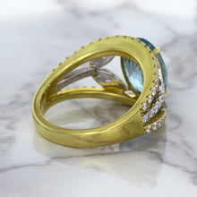 Load image into Gallery viewer, 5.29ct Oval Blue Zircon Ring with Diamond Accents in 18K Yellow Gold