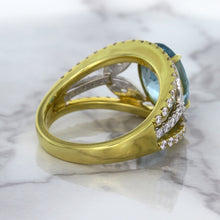 Load image into Gallery viewer, 5.29ct Oval Blue Zircon Ring with Diamond Accents in 18K Yellow Gold