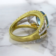Load image into Gallery viewer, 5.29ct Oval Blue Zircon Ring with Diamond Accents in 18K Yellow Gold