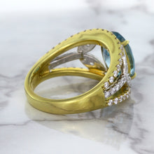 Load image into Gallery viewer, 5.29ct Oval Blue Zircon Ring with Diamond Accents in 18K Yellow Gold