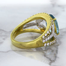 Load image into Gallery viewer, 5.29ct Oval Blue Zircon Ring with Diamond Accents in 18K Yellow Gold