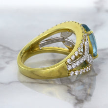 Load image into Gallery viewer, 5.29ct Oval Blue Zircon Ring with Diamond Accents in 18K Yellow Gold