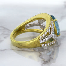 Load image into Gallery viewer, 5.29ct Oval Blue Zircon Ring with Diamond Accents in 18K Yellow Gold